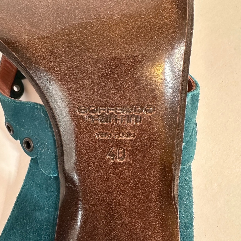Goffredo Fantini Teal Slingback Shoes with Open Toe and Metallic Heel Sz 40 EU - Picture 9 of 9